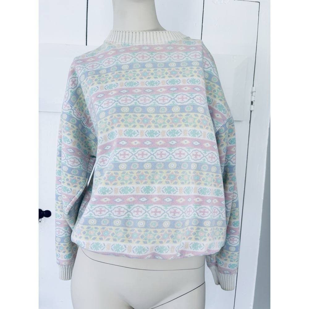 Vintage‎ American Sportif Adult Small Sweatshirt Geometric Retro Pattern Pastel